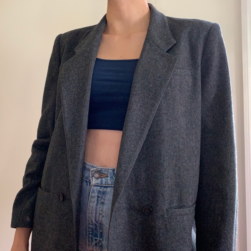 Vintage Gray Wool Suit Jacket Blazer - Picture 5 of 10